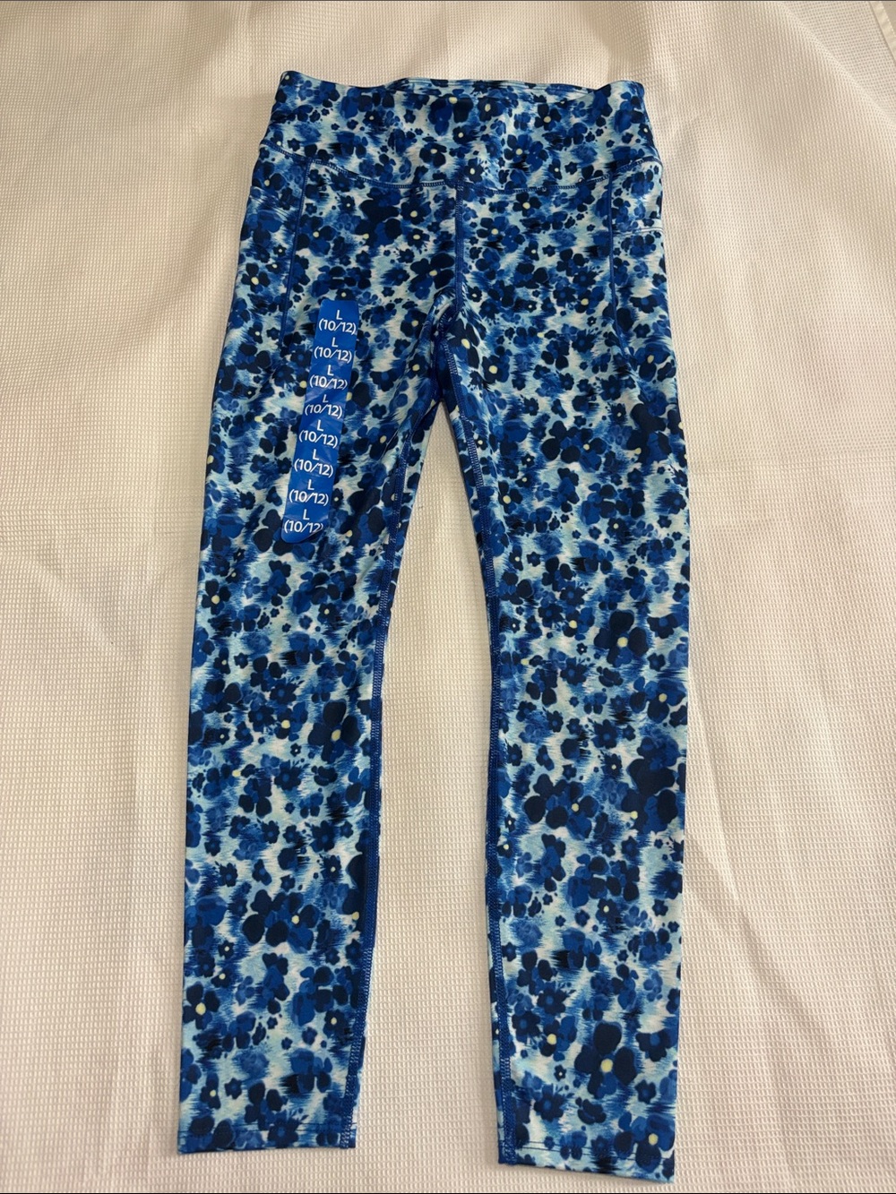 GIRLS Blue and white floral print full length leggings NWT